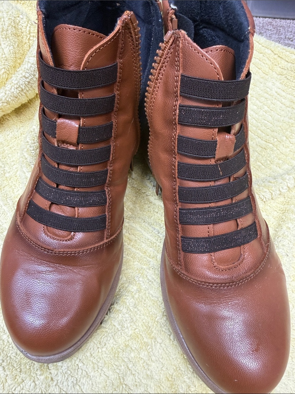 Women's Brown Ankle Booties with Elastic Strap Detail